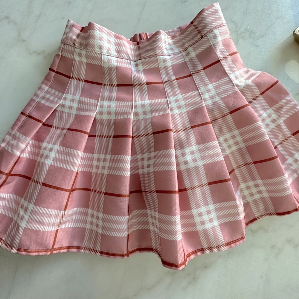 Pink and red pleated skirt